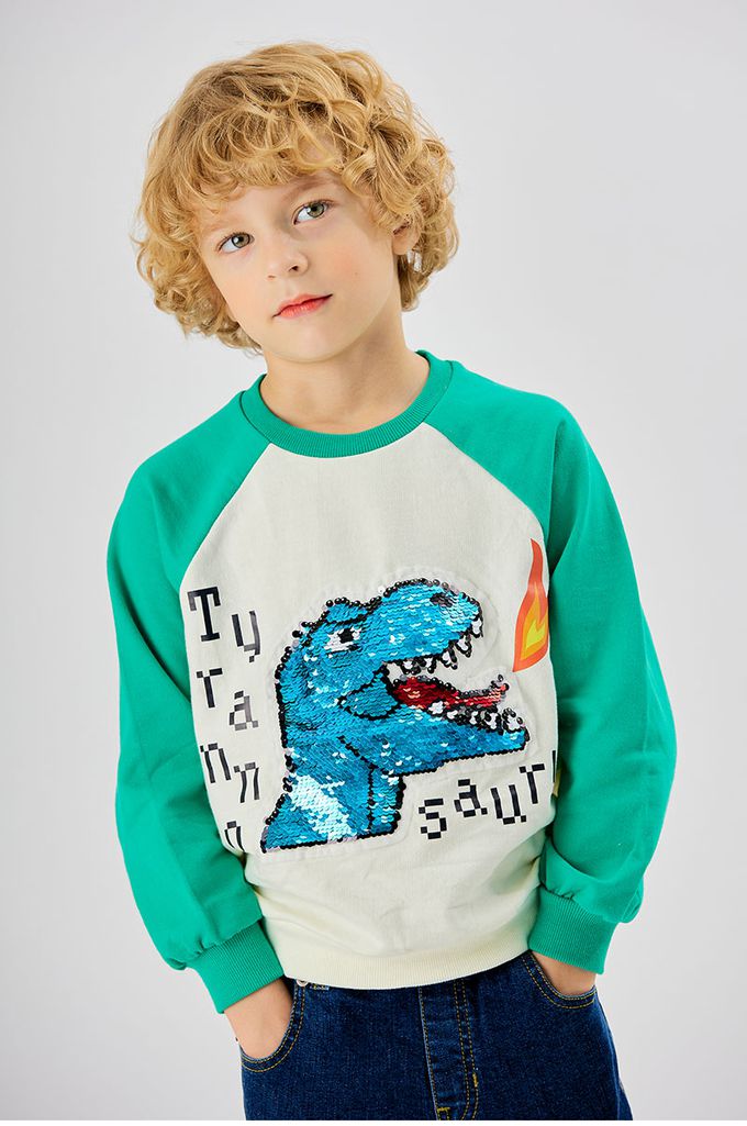 韓國 OZKIZ - 閃亮變色長袖大學T-噴火恐龍