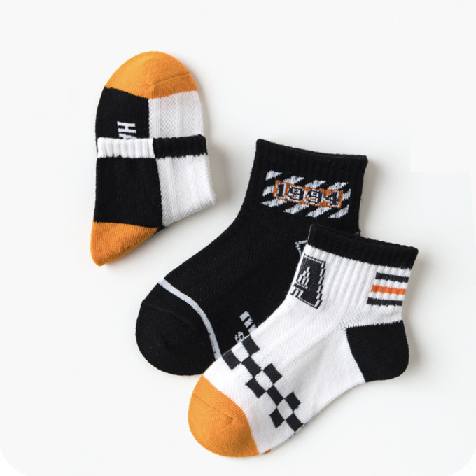 love, charlotte - 運動風字母數字網眼短筒棉襪-5 雙一組