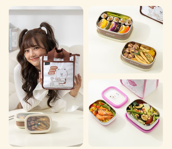 Hiromimi - LINE FRIENDS 宅家手提不鏽鋼保鮮盒3件組-兔兔