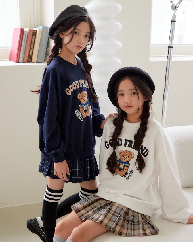 韓國 sm2 - 玩偶熊熊印長袖大學T-深藍