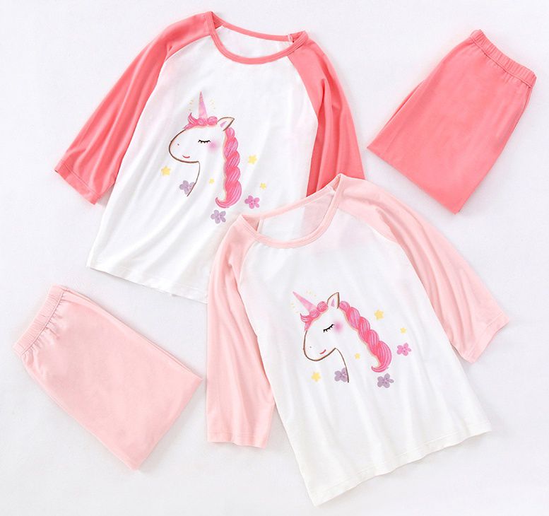 MAMDADKIDS - 莫代爾七分袖套裝/家居服-浪漫獨角獸-粉紅色