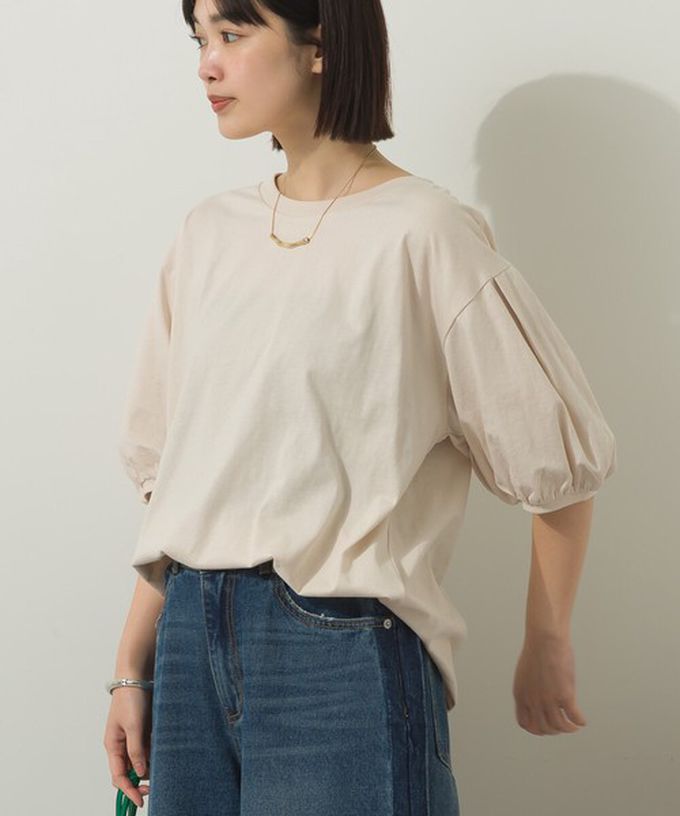 日本 Sans Souci 34+ - 絲滑混棉 可愛泡泡袖上衣-煙燻藍