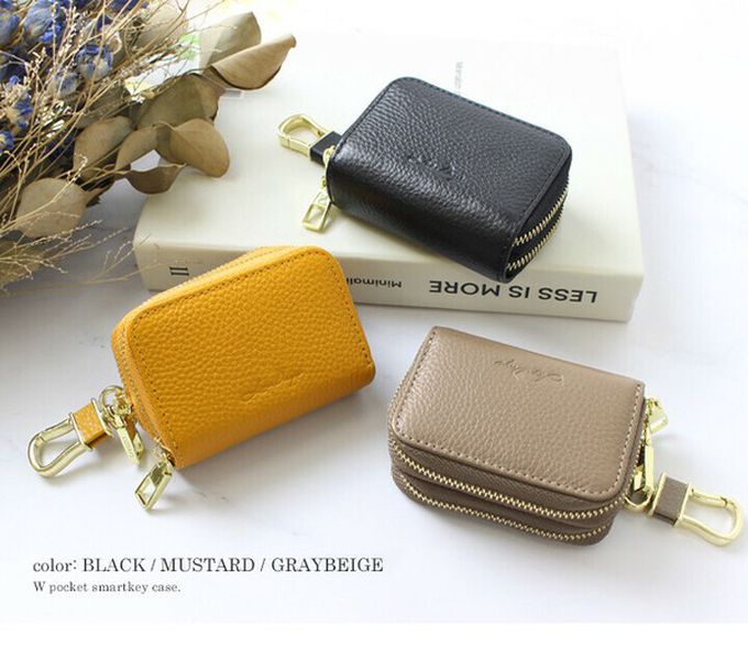 日本 LIZDAYS - 真皮鑰匙收納拉鍊小包-卡其棕 (8.5x6x4cm)