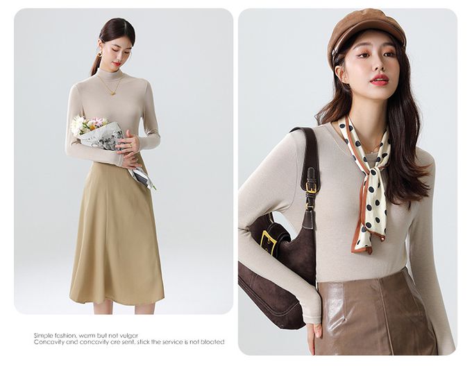 加絨針織半高領上衣-白色 (F)