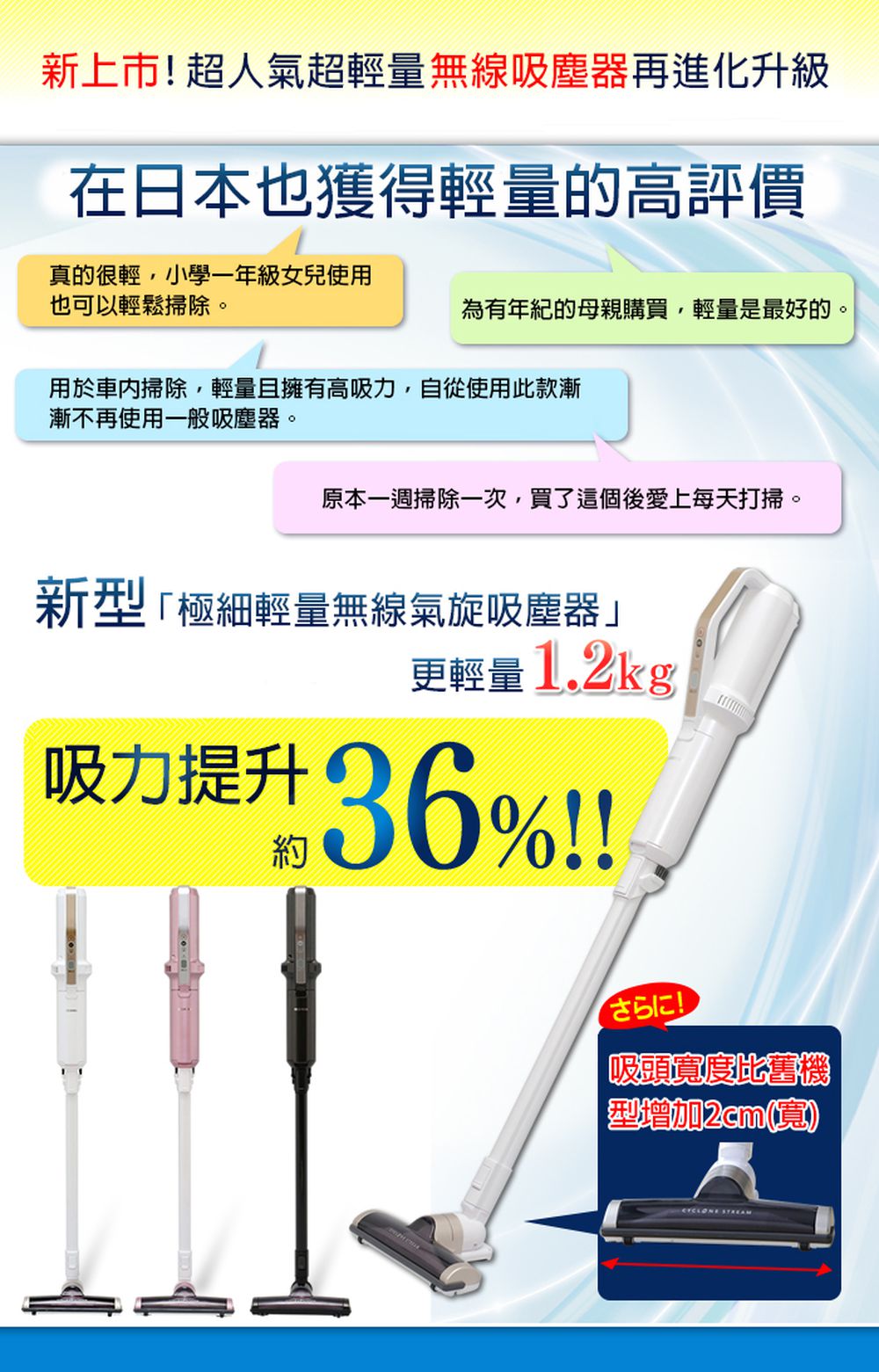 【寵媽好物賞】極細輕量 偵測灰塵無線氣旋吸塵器 粉色 IC-SLDC4 -P-粉色-約1.2Kg