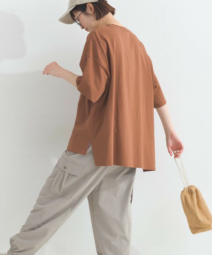 日本 Lupilien - 16支天竺棉俏皮動物刺繡寬大口袋T恤-咖啡