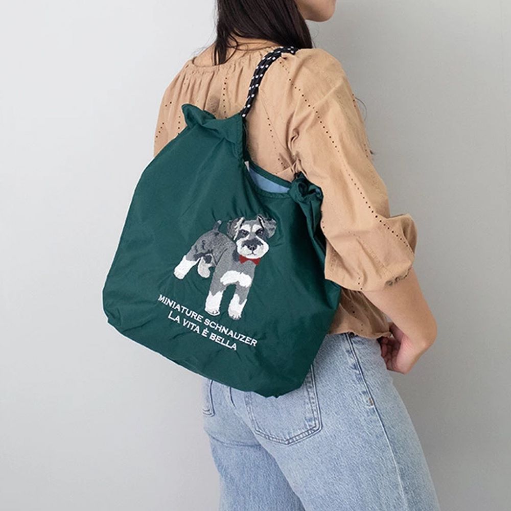 萌趣動物刺繡編繩肩背/手提包-雪納瑞-濃綠 (H32×W37×D7)