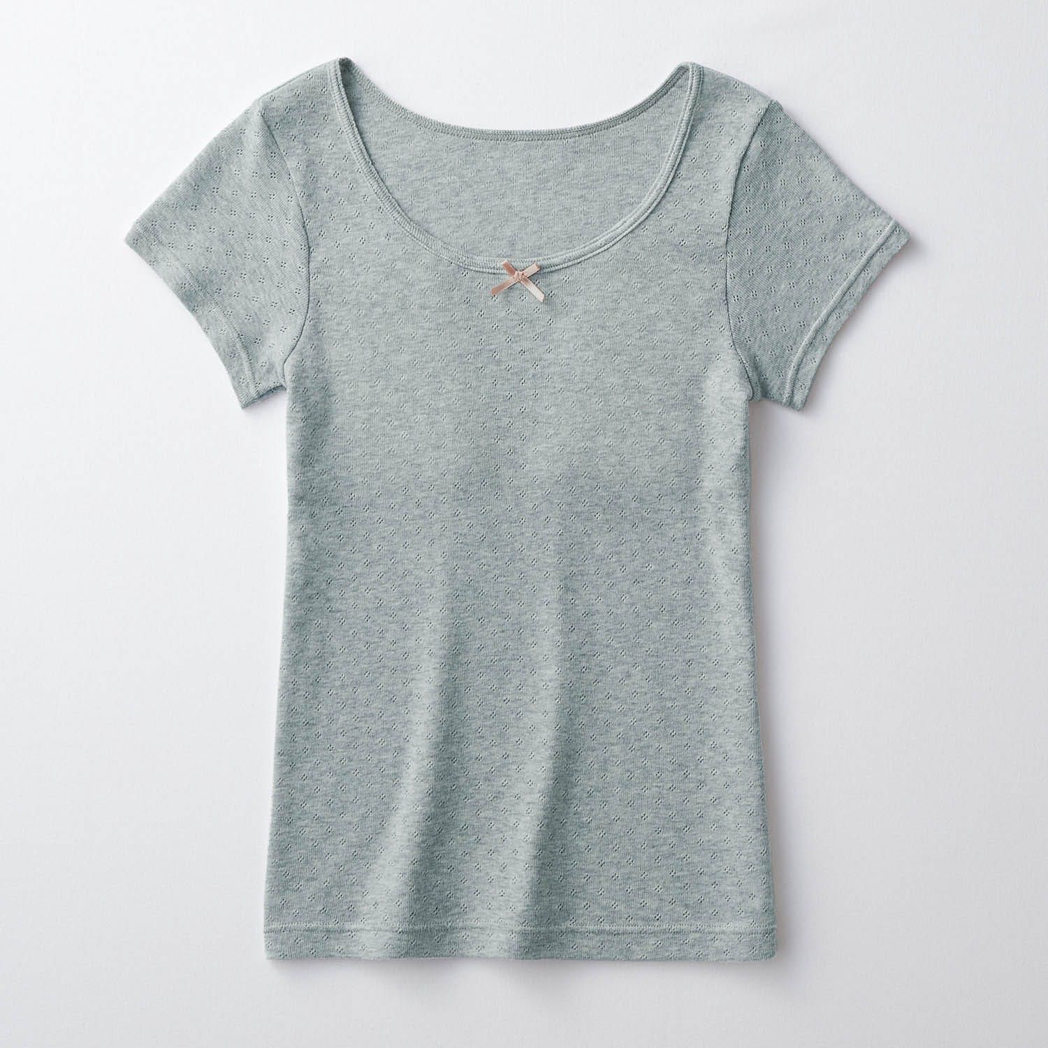 日本 Hummingchouchou - 100%棉 附Bra少女內搭短袖上衣-蝴蝶結-米白