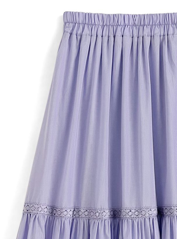 日本 GRL - 純棉花蕾絲滾邊修身長裙-奶茶棕 (M)