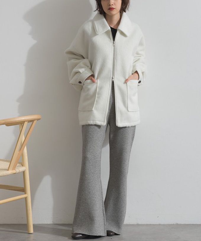 日本 ELENCARE DUE - 毛海感寬版雙拉鏈大口袋保暖外套-黑格紋