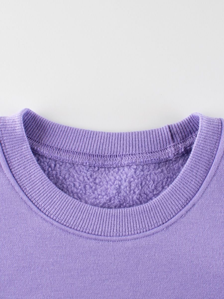 加絨圓領長袖上衣/大學T-熊熊朋友-紫色