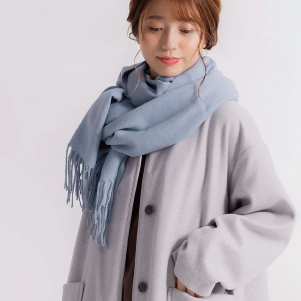 日本 jou jou lier - 流蘇素面圍巾-寬版-83 淺藍 (60x200cm)