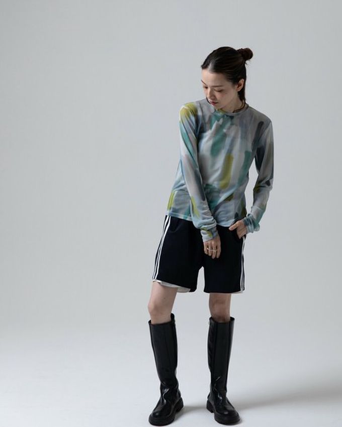 日本 gleam - 水彩畫風透膚休閒長袖上衣-深淺灰系