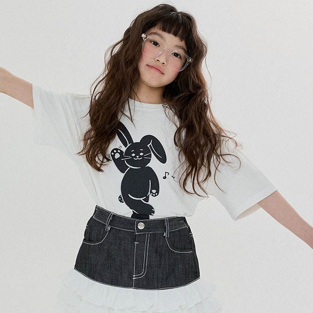 跳舞兔兔短袖上衣-白