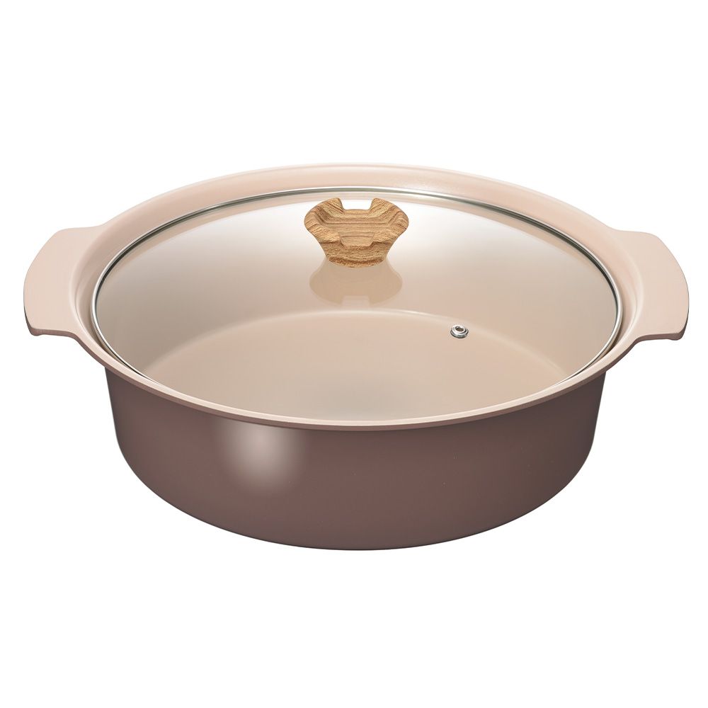 陶瓷塗層附蓋不沾雙耳鍋-棕色-30cm