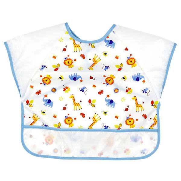 akachan honpo - 抗油汙、快乾短袖圍兜-動物-藍色 (80cm～95cm)