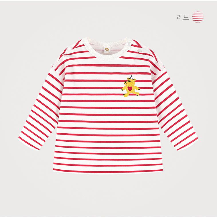 韓國 milk mile - 愛心小熊條紋T恤-藍