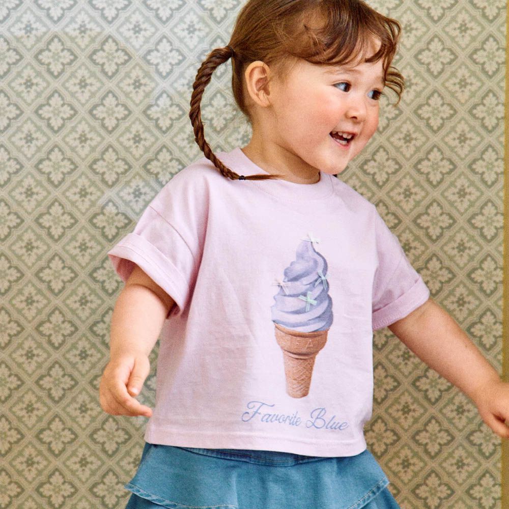 冰淇淋圖案短袖上衣-粉