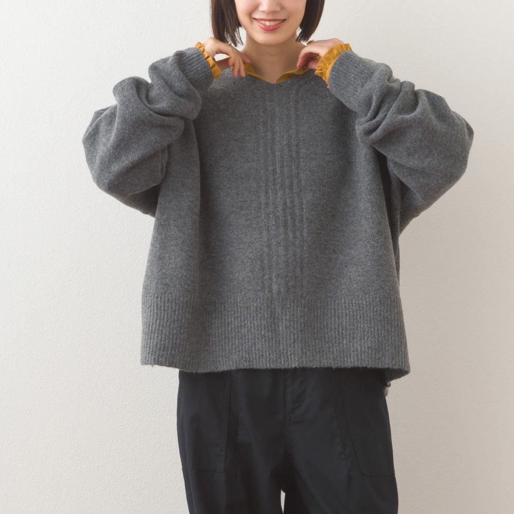 V領美型優雅混色感針織毛衣-深灰