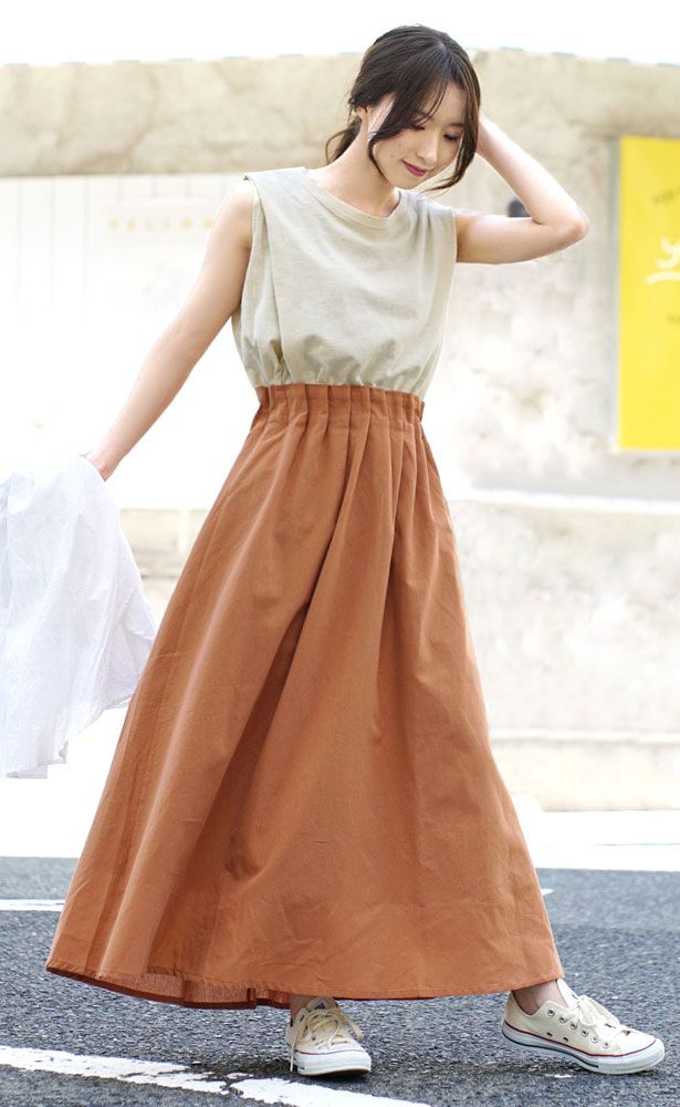 日本 zootie - 純棉仿麻布材質長裙-黃