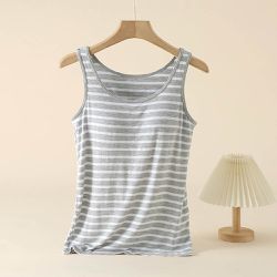 莫代爾柔軟涼感Bra T-背心-灰白條紋