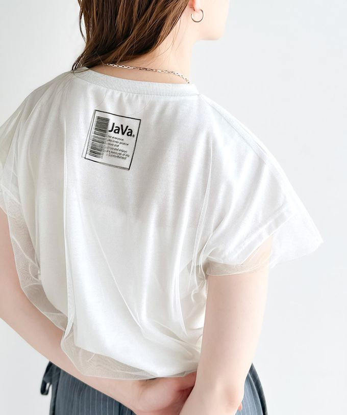 日本 Classical Elf - Java 薄紗分層法式袖上衣-背標籤印花-白