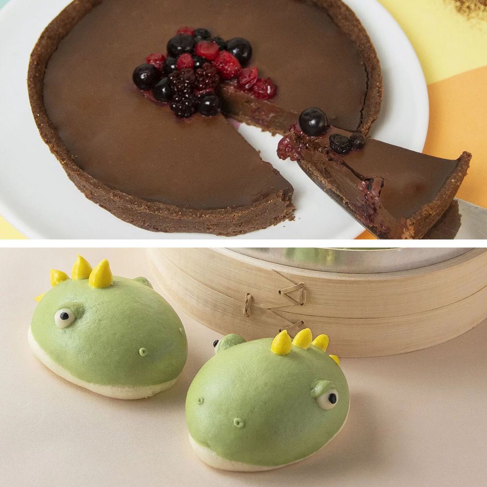 自己做烘焙聚樂部 - 【超值雙入組】法式莓果巧克力派+小恐龍造型刈包-冷藏出貨