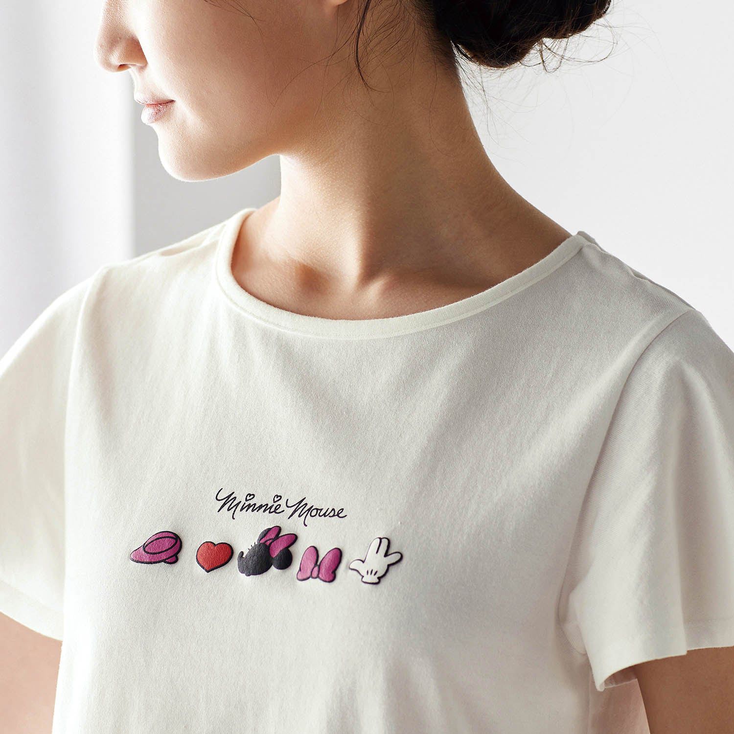 日本千趣會 - 迪士尼印花荷葉袖上衣(大人款)-米妮-白