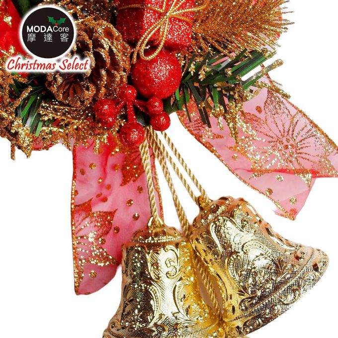 MODACore 摩達客 - 摩達客-台製聖誕紅金系松果禮物盒3吋三花鐘精緻吊飾-台灣設計工藝