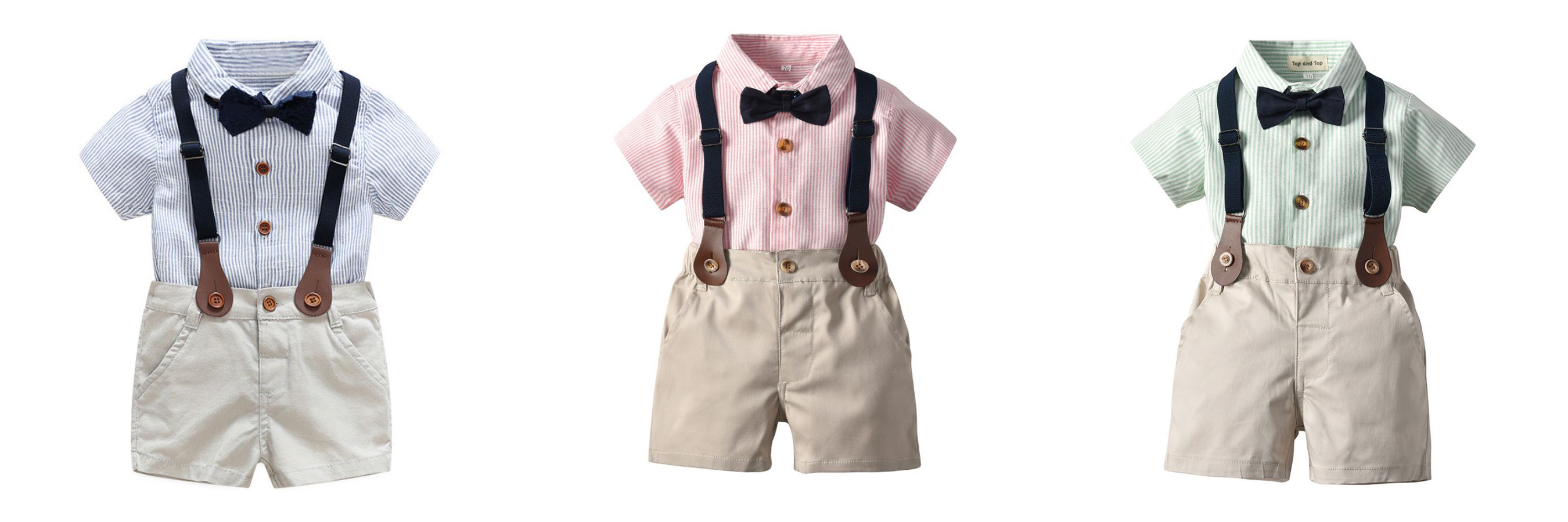 條紋小紳士短袖套裝-淺藍色