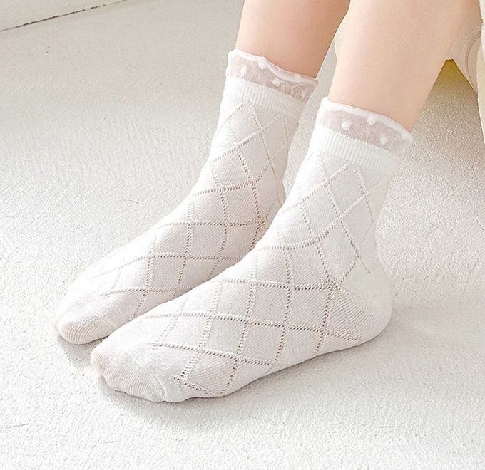 甜夢花園荷葉邊透氣短筒棉襪
