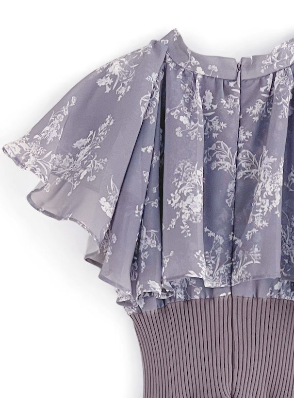 日本 GRL - 甜美小V領荷葉袖收腰碎花洋裝-星塵藍