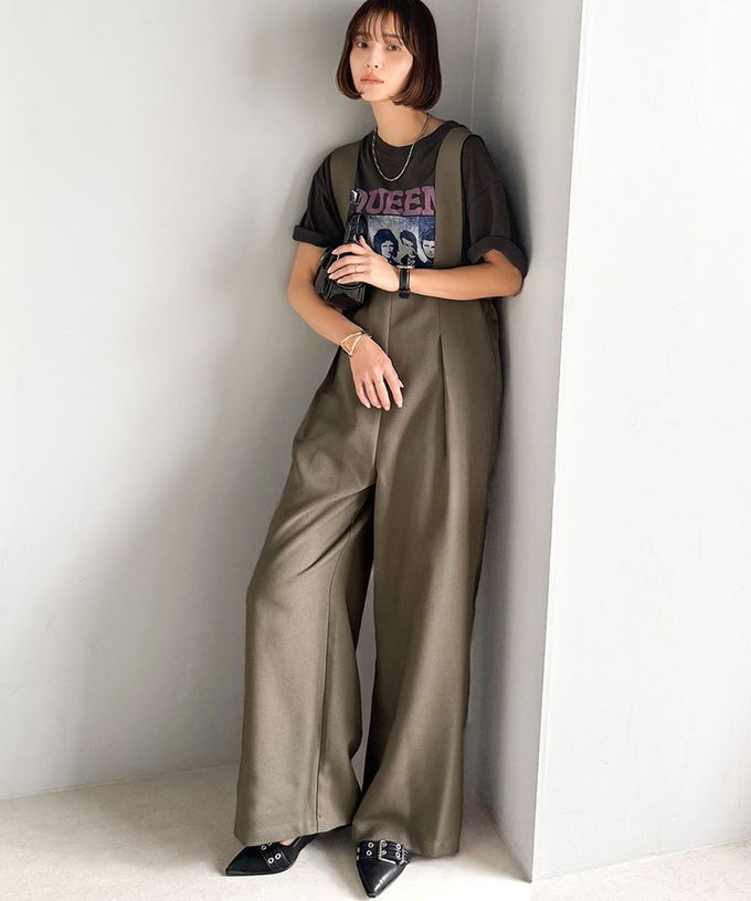 日本 Classical Elf - 優雅俐落工裝風高腰連身褲-炭灰