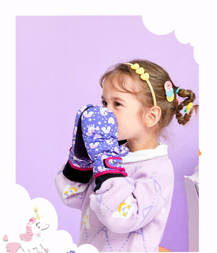 韓國lemonkid - 卡通圖案滑雪手套-粉小兔