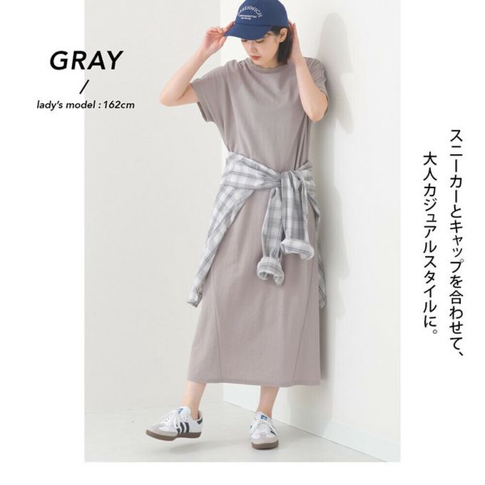 日本 OMNES - 接觸涼感 嫘縈圓領傘狀短袖洋裝-海軍藍