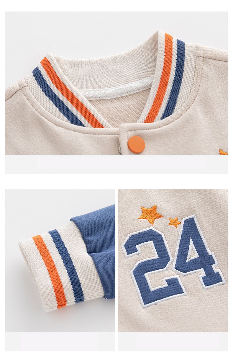 童趣拼色棒球外套-數字24-霧藍+杏