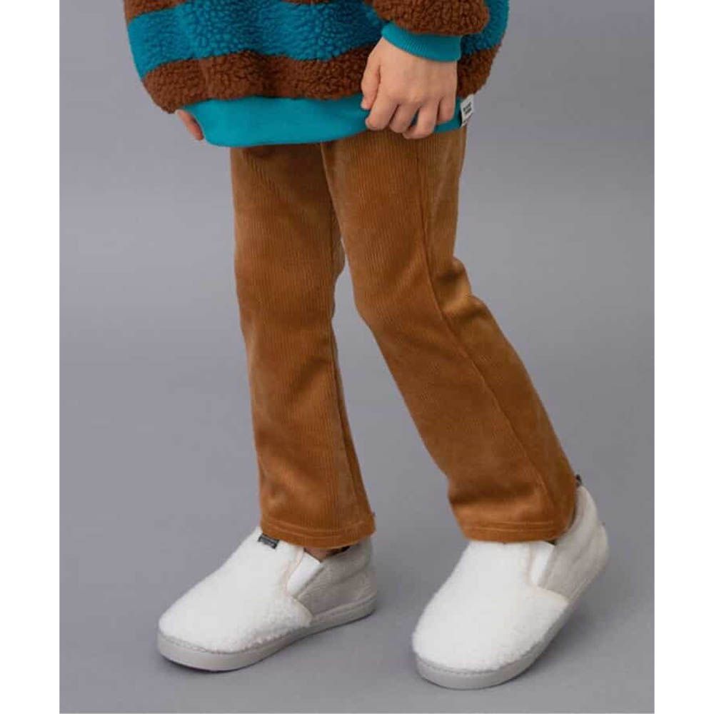 季節感舒適絨面微喇叭長褲-焦糖棕