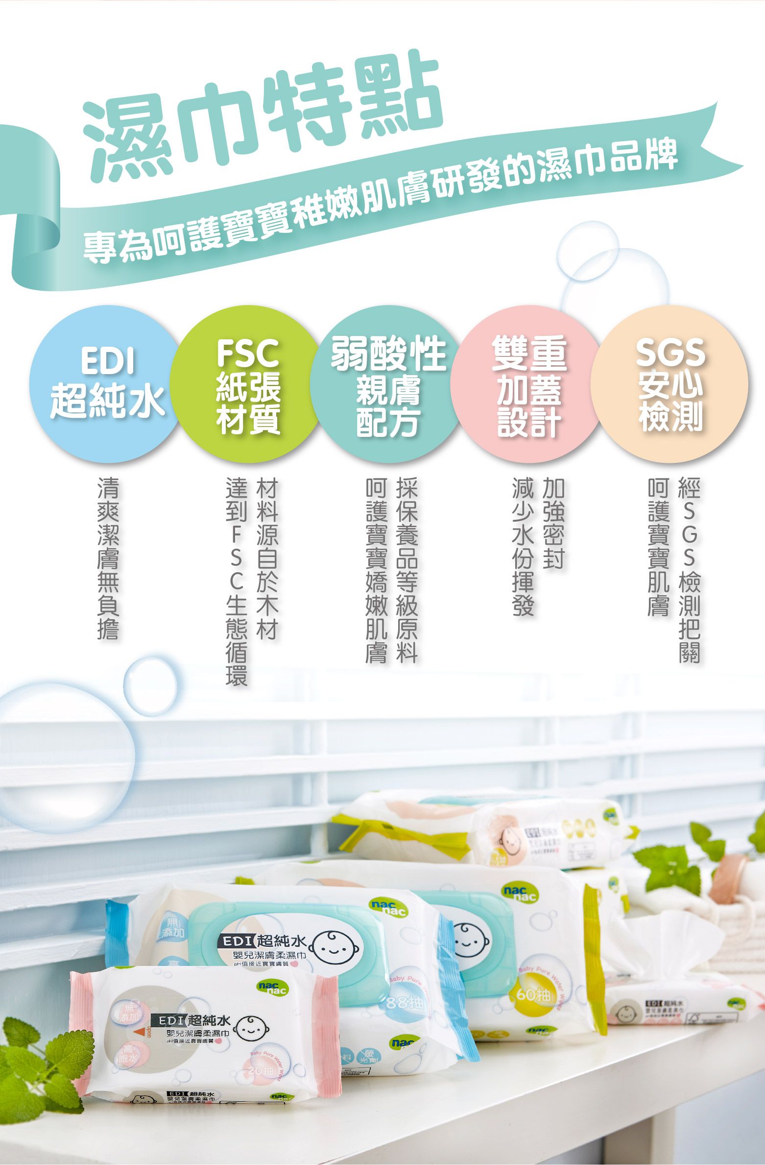 nac nac - EDI超厚純水濕巾-20抽/6入