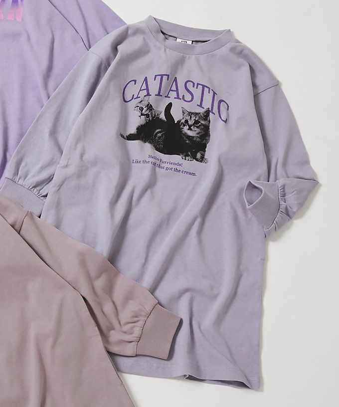 日本 devirock - 100%棉 女孩定番印花長袖洋裝-聰明女孩-灰粉