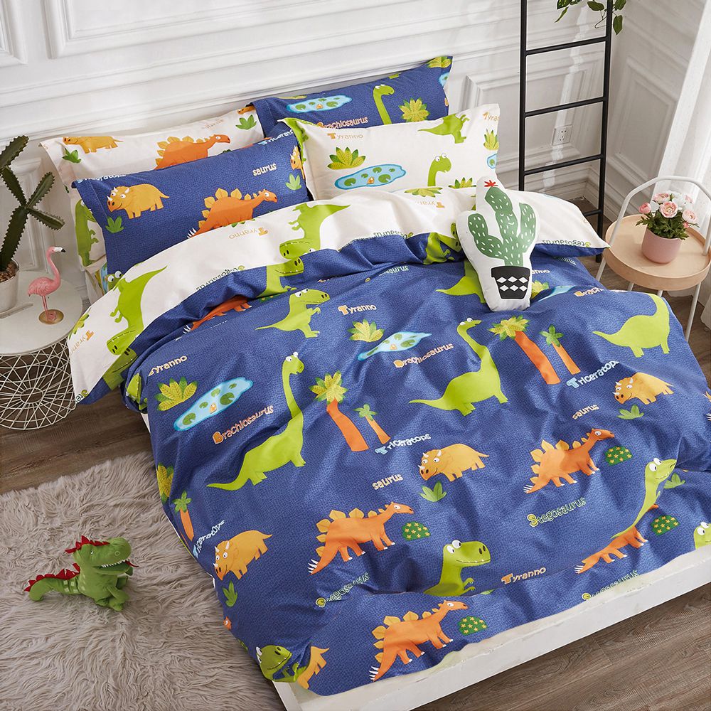 Pure One - 極致純棉寢具組-恐龍樂園-加大三件式床包組