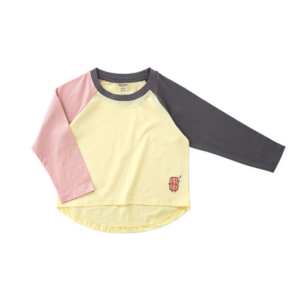 Minizone - 培根蛋吐司撞色長袖T恤-粉色