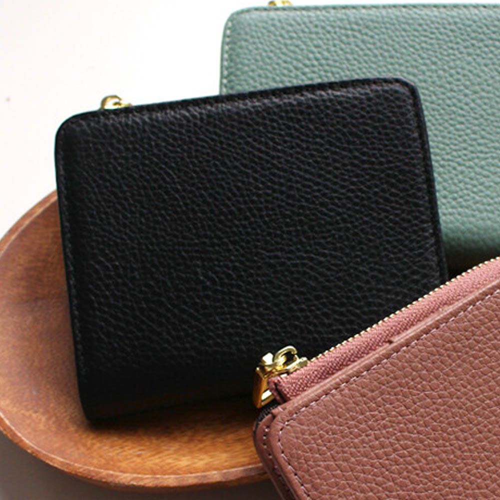 真皮輕量典雅實用短夾-防盜設計-黑