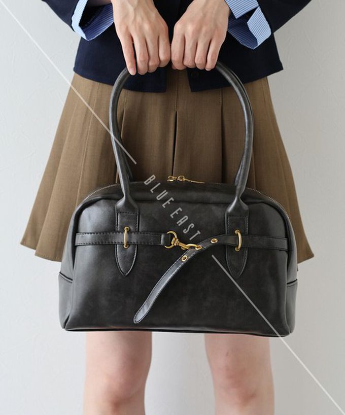 日本 BLUE EAST - 復古風皮帶造型波士頓肩背包-咖啡