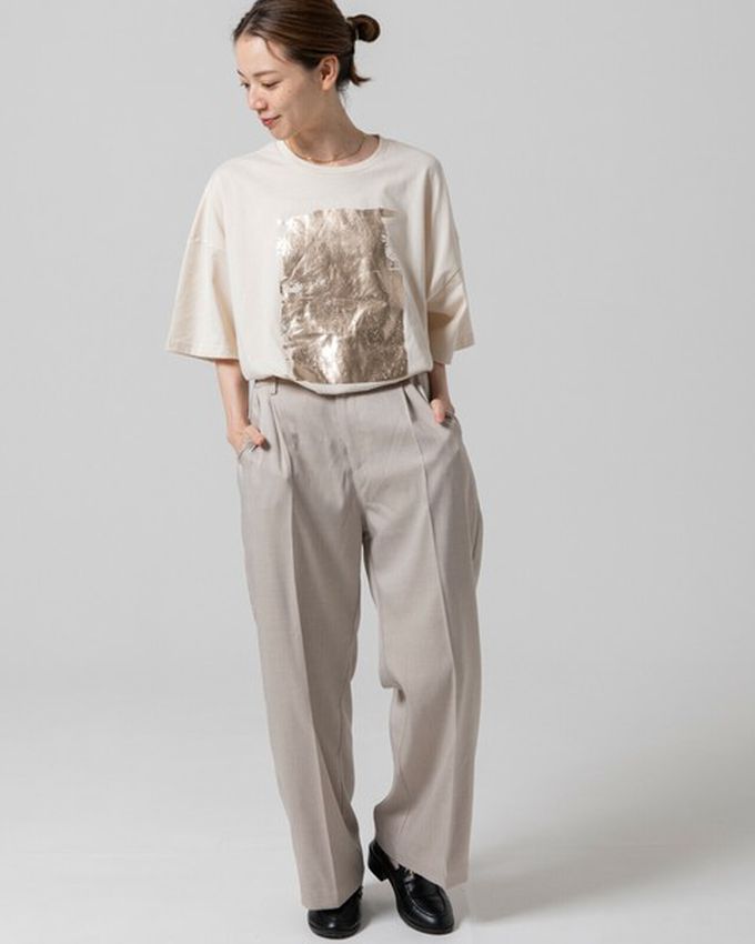 日本 gleam - 燙金光澤廓形寬版天竺棉短袖T恤-銀x炭灰