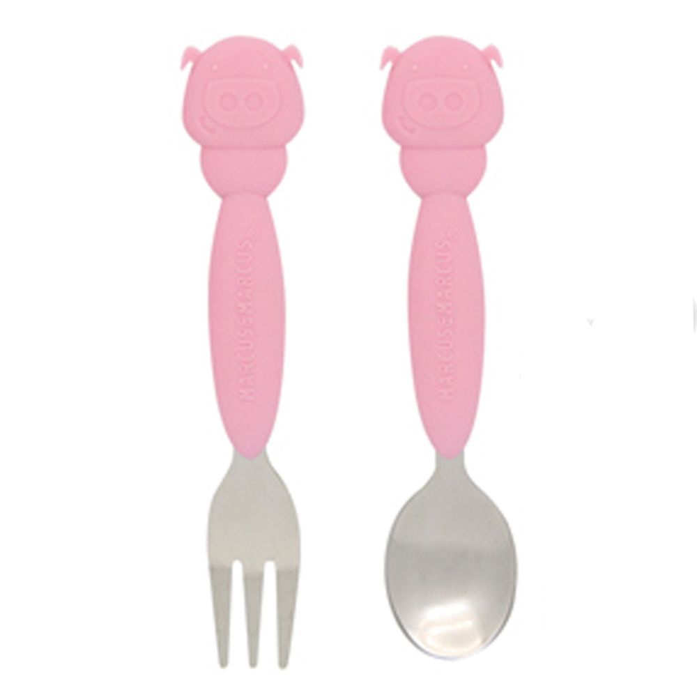 MARCUS＆MARCUS - 動物樂園不鏽鋼叉匙餐具組-粉紅豬