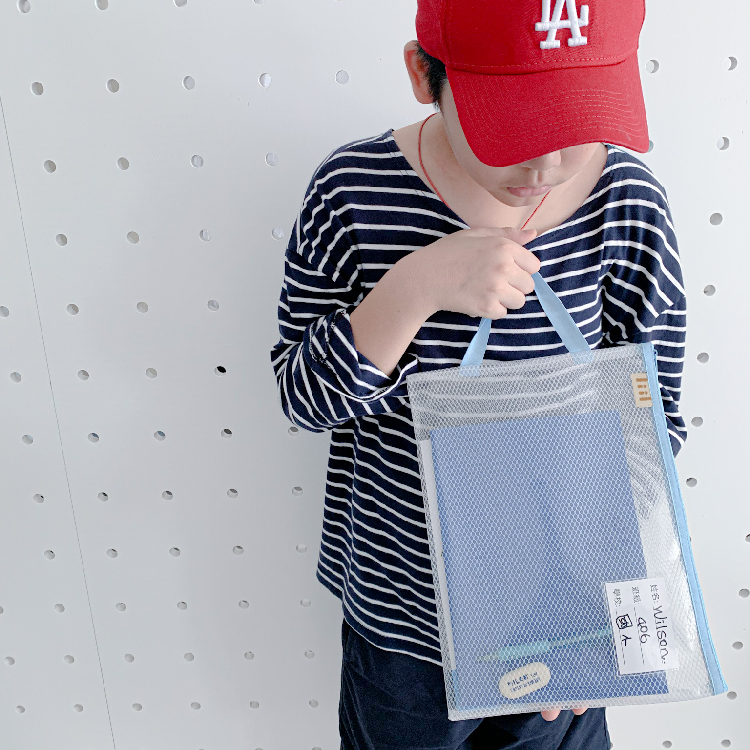 理理 liil - 六角網格提把功課袋-草莓粉 (高34*寬25/提把長10cm)