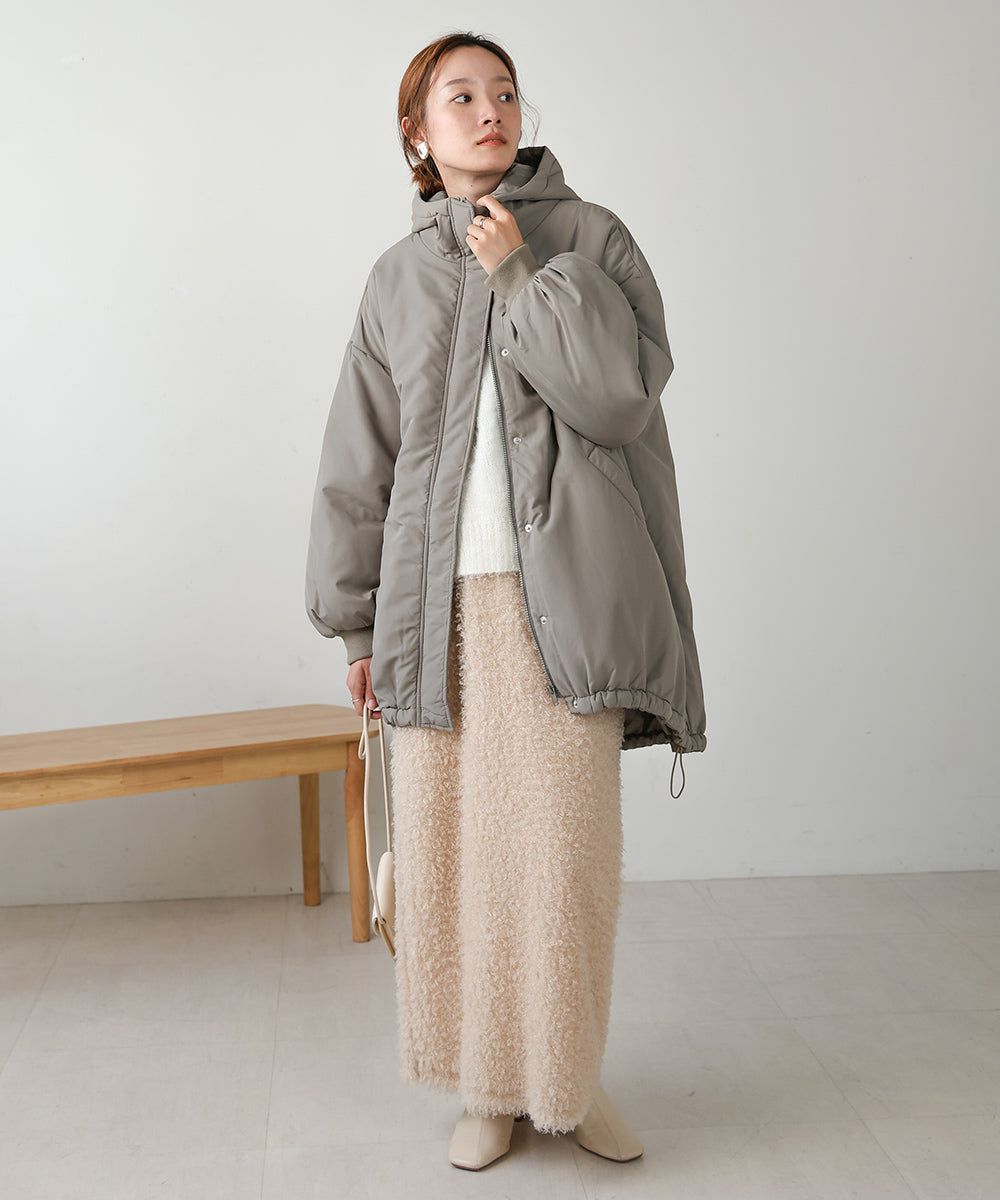 日本 Bab - 時尚大廓形抽繩連帽鋪棉外套-灰