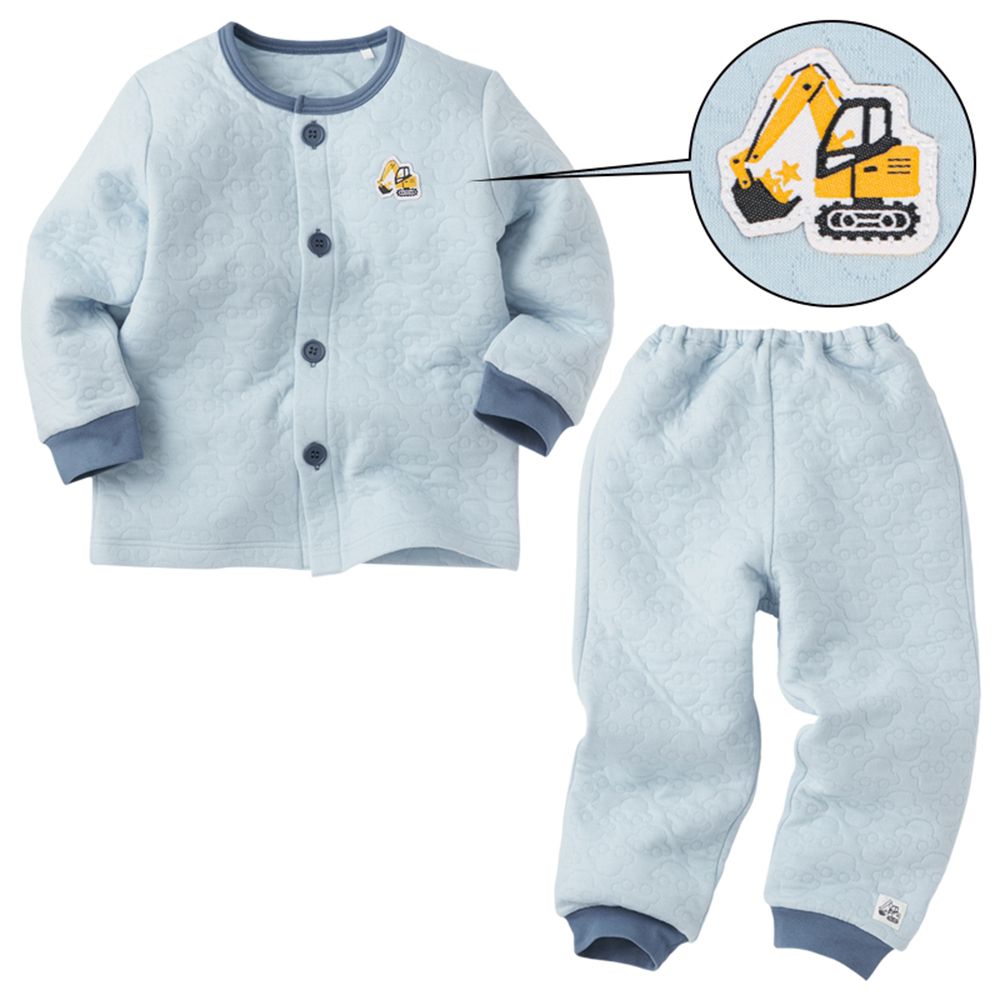 長袖鋪棉家居服-前開式 工程車-藍色