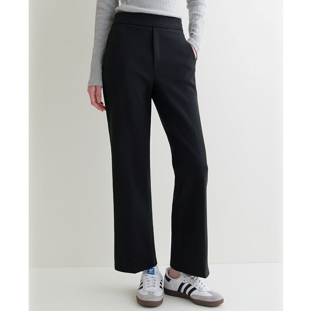 Domingoblue 彈性腰職感俐落直筒西裝褲-黑