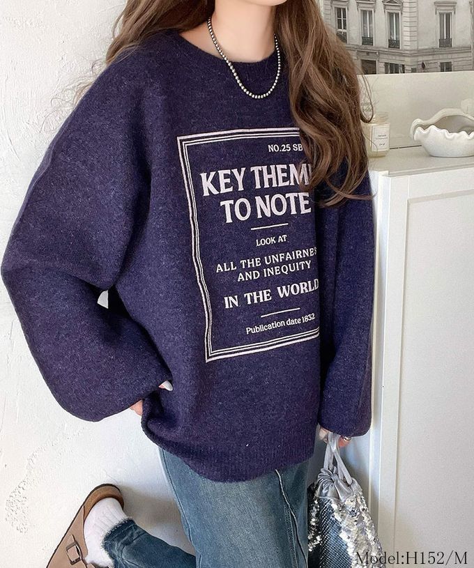 日本 Classical Elf - 前後2way 搶眼標誌印花針織上衣-煙燻藍